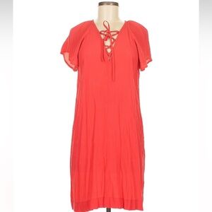 Madewell Cherry Red Lace-Up V-Neck Shift Dress Flutter Sleeves Size S